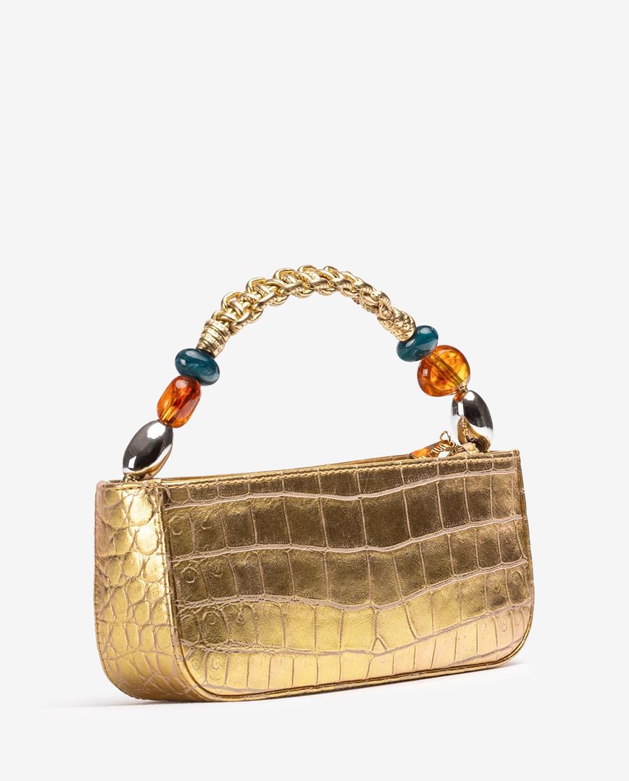 Sac à main Unisa avec poignée tressée et ornement - Doré