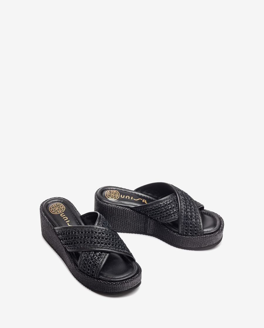 Sandales à large bride en raphia Unisa pour femme - Noir