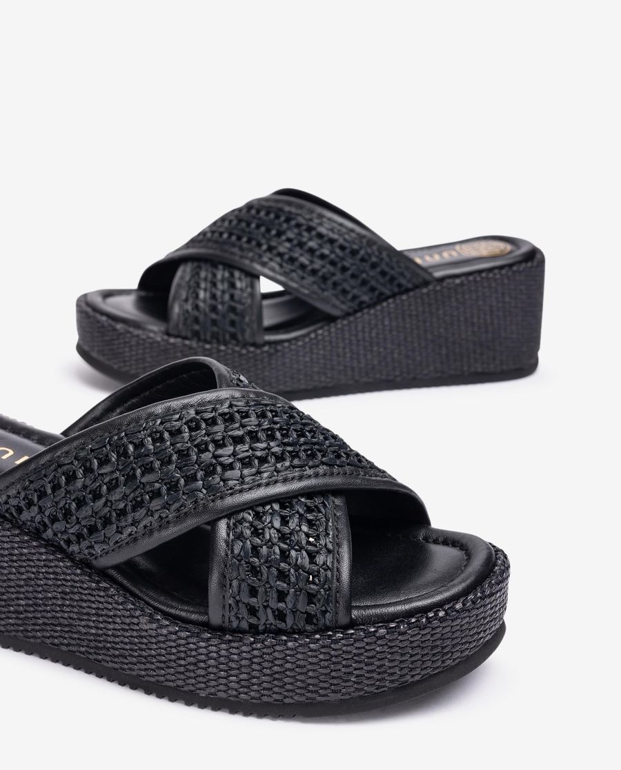 Sandales à large bride en raphia Unisa pour femme - Noir