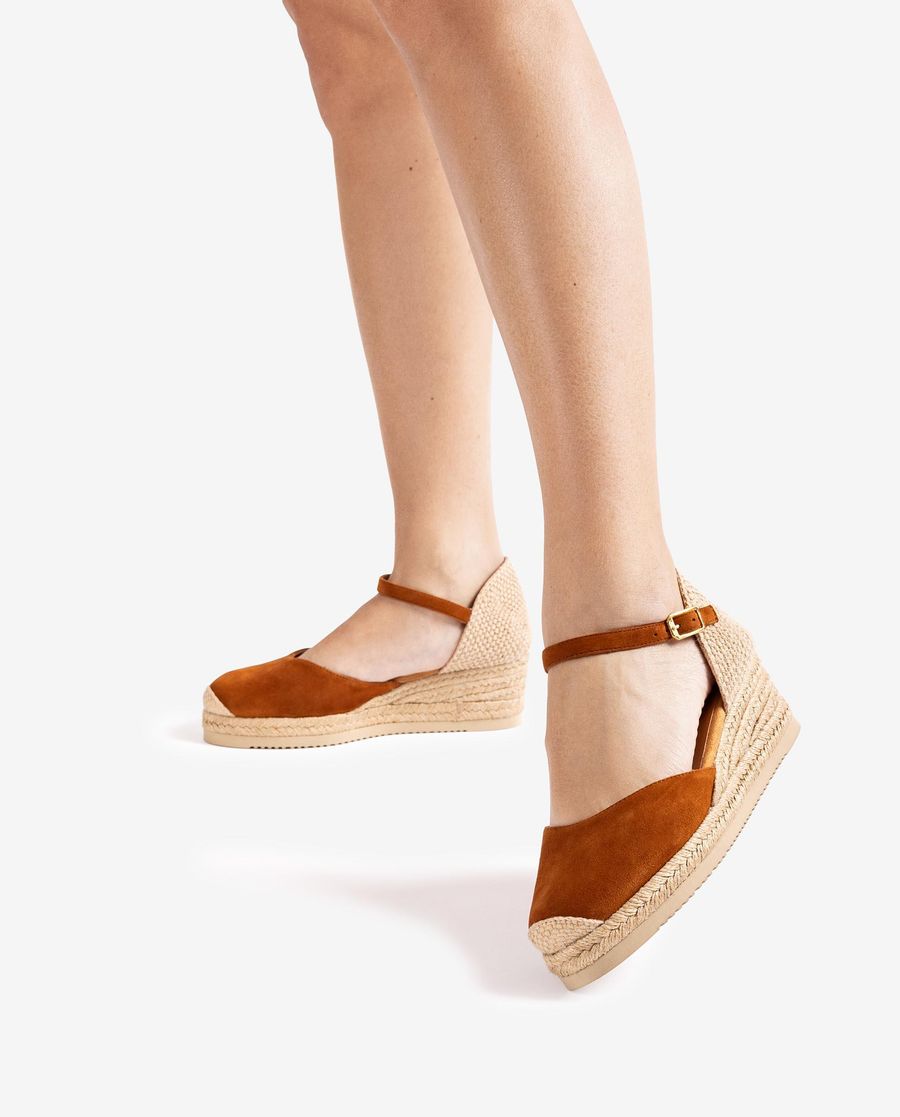 Espadrilles compensées basses en daim Unisa pour femme - Marron