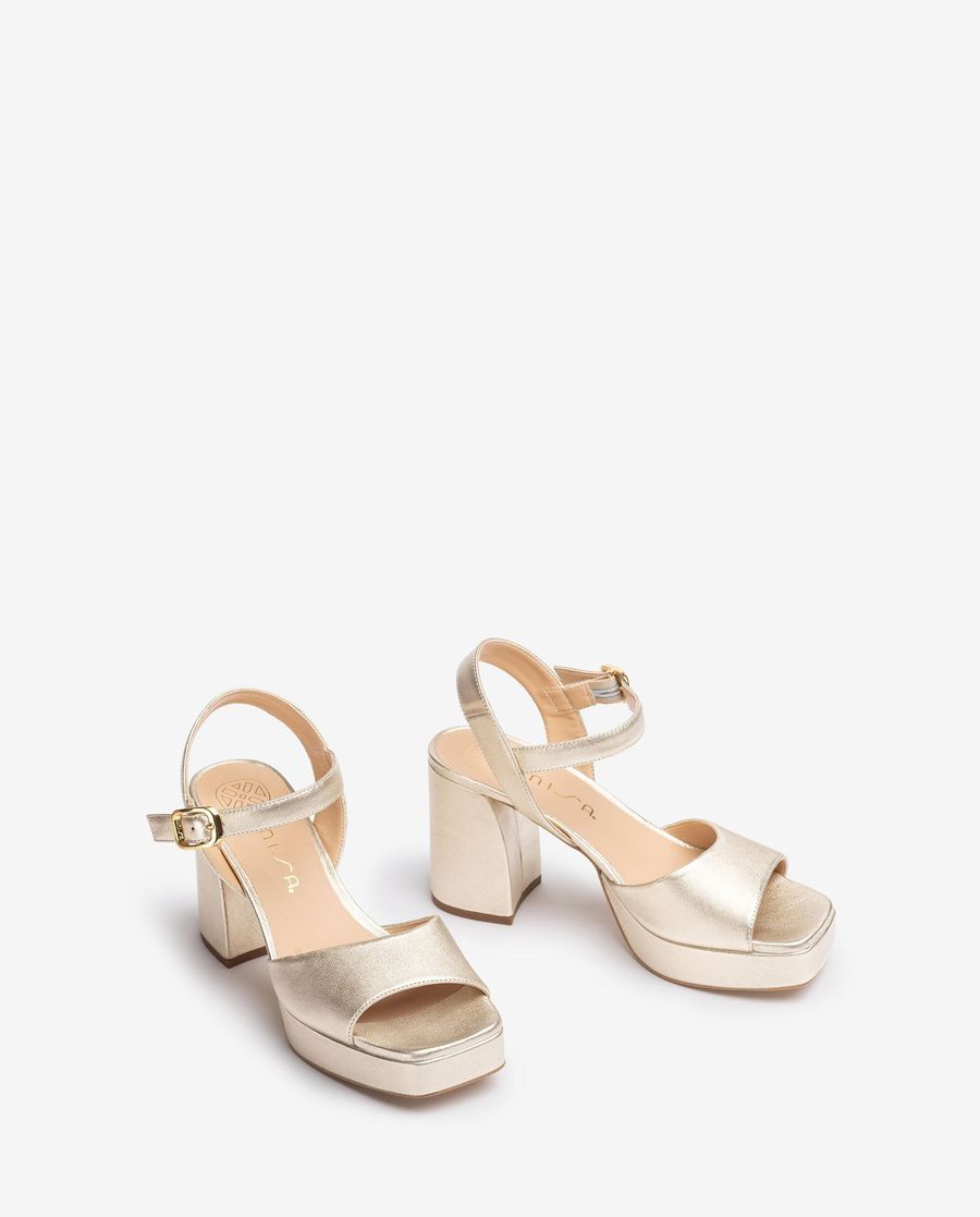 Sandales à talon carré en cuir métallisé Unisa pour femme - Doré