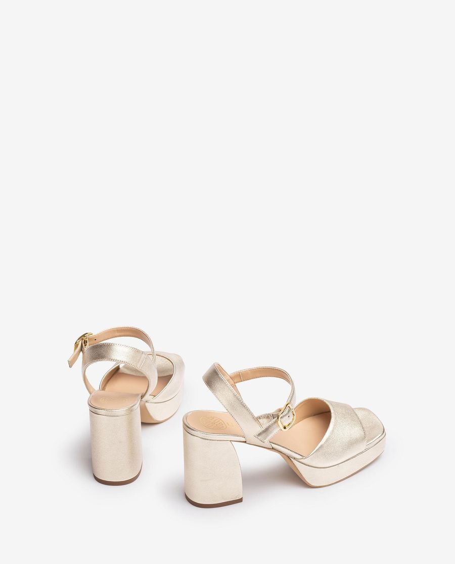 Sandales à talon carré en cuir métallisé Unisa pour femme - Doré