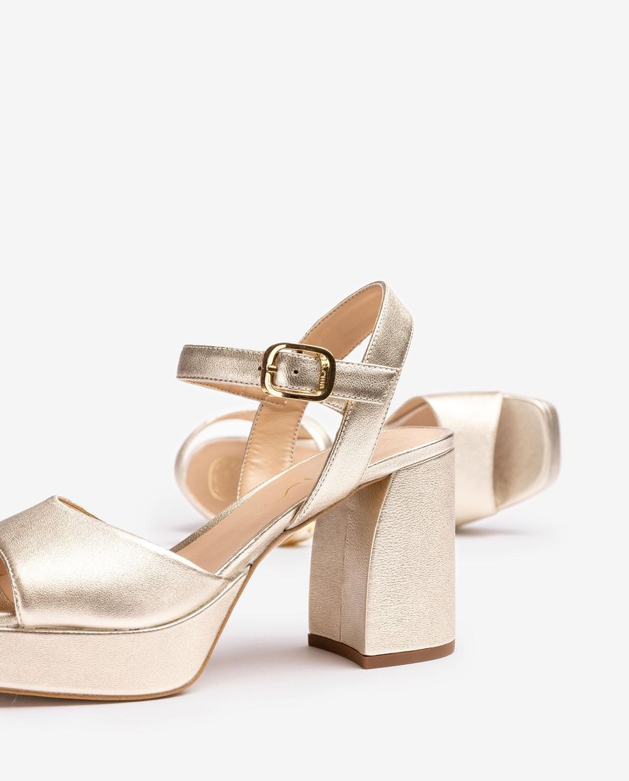 Sandales à talon carré en cuir métallisé Unisa pour femme - Doré