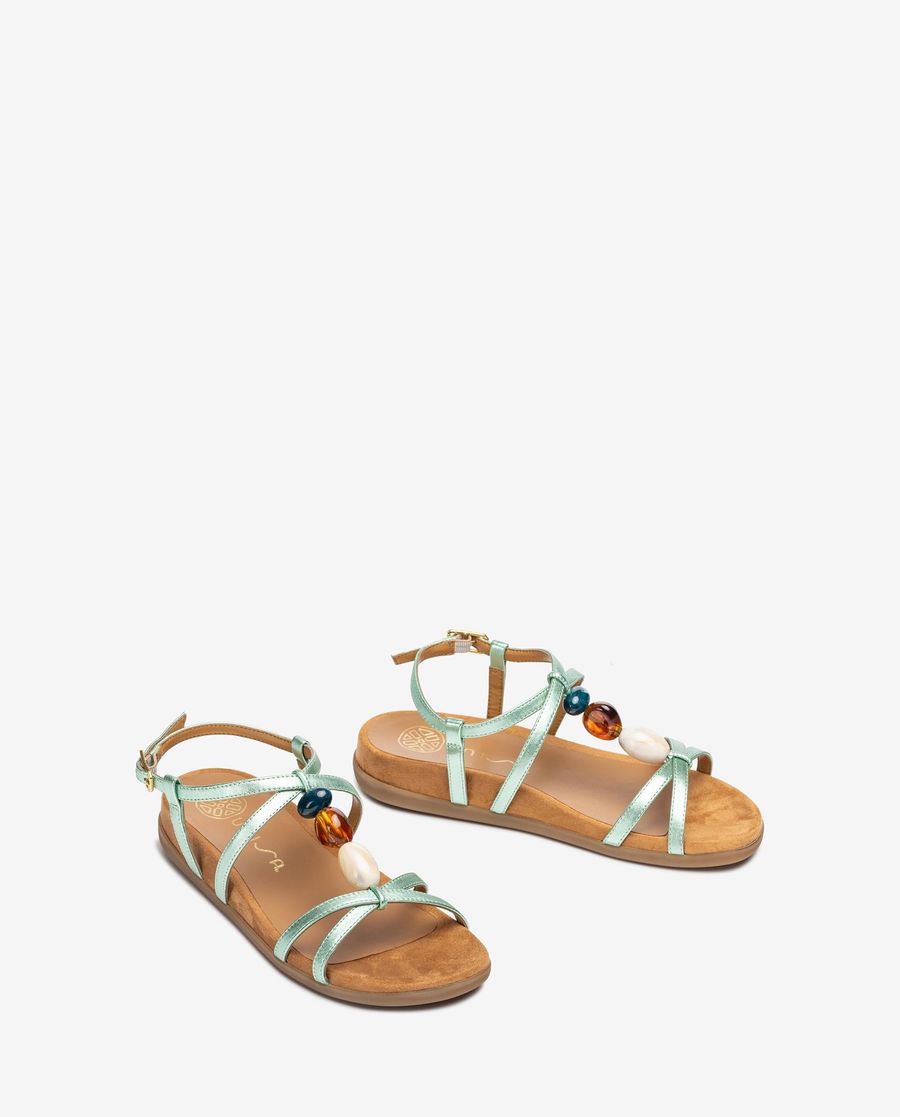 Sandale plate Unisa pour femme avec ornements colorés - Vert