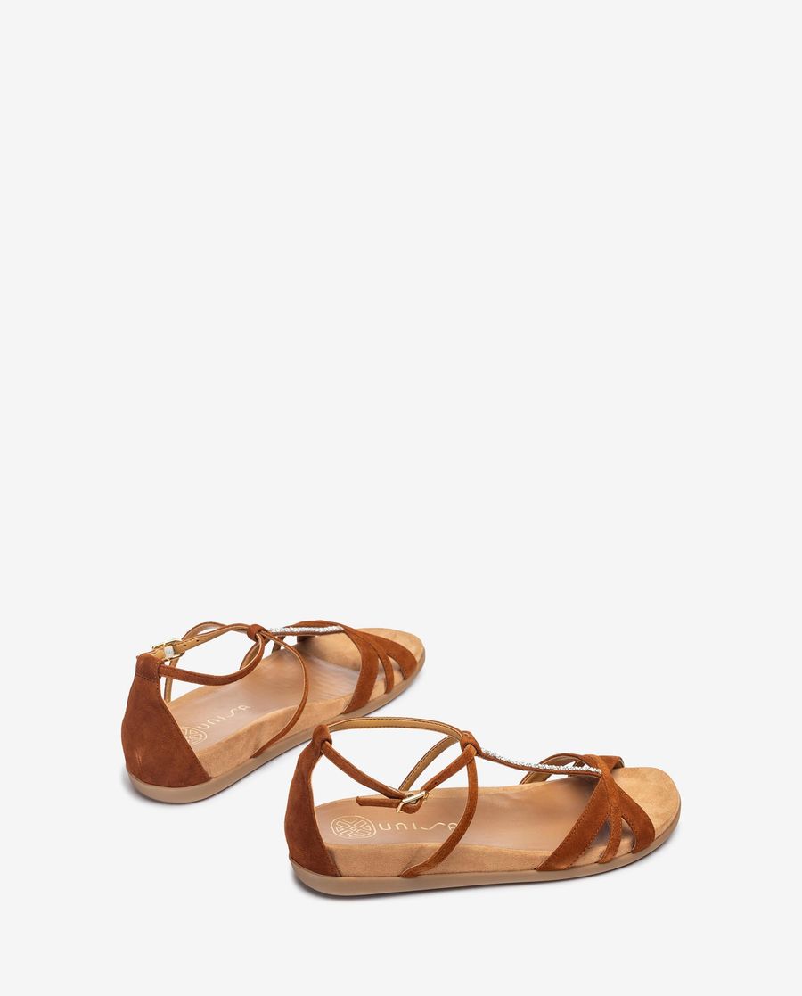 Sandales plates ornées de cristaux Unisa pour femme - Marron