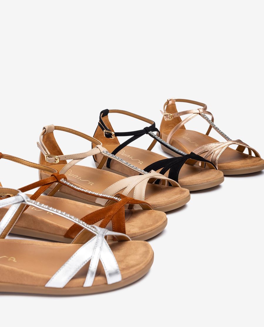 Sandales plates ornées de cristaux Unisa pour femme - Marron