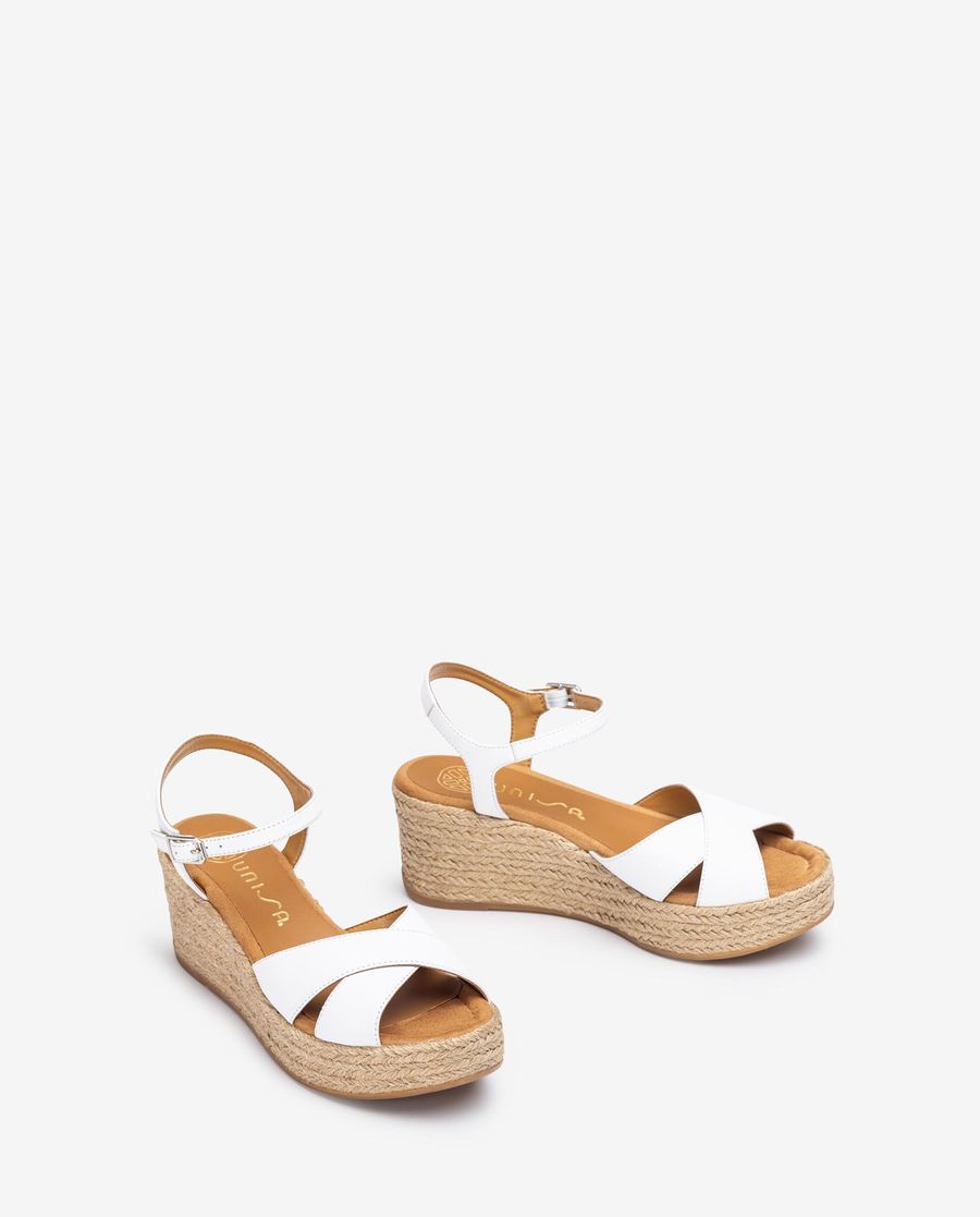 Sandales croisées en raphia Unisa pour femme - Blanc
