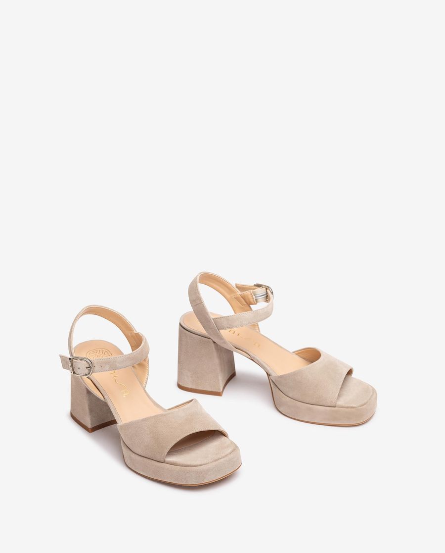 Sandales Unisa Femme en daim à talon carré - Beige