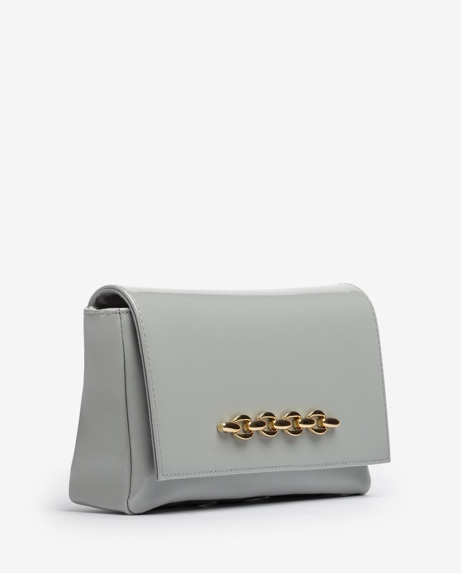 Sac à main Unisa en cuir verni avec bordure décorative - Gris