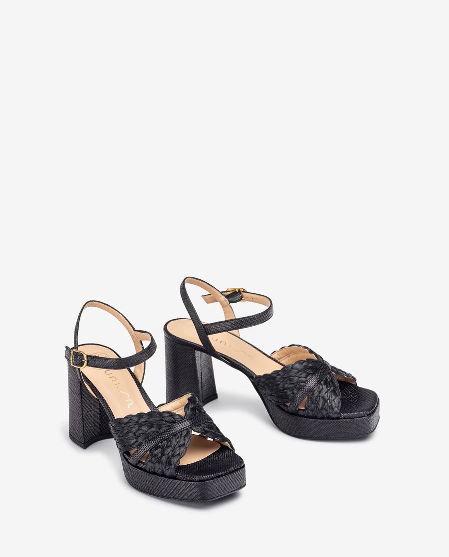 Sandales à plateforme en raphia Unisa pour femme - Noir