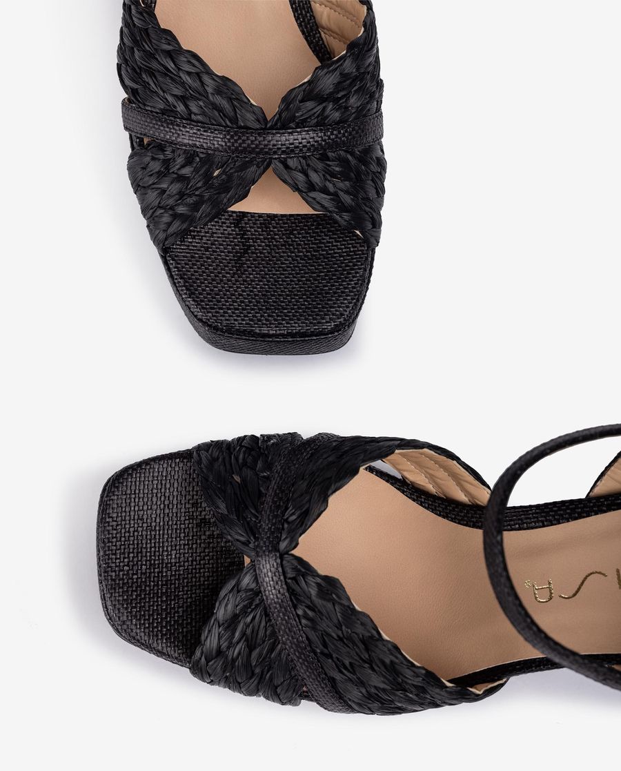 Sandales à plateforme en raphia Unisa pour femme - Noir