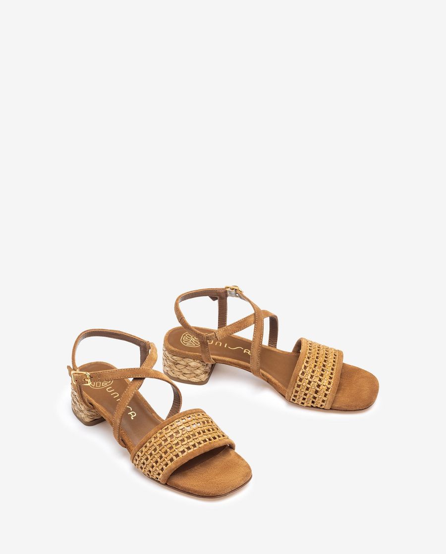 Sandales à talons en raphia Unisa pour femme - Cuoio / Cann