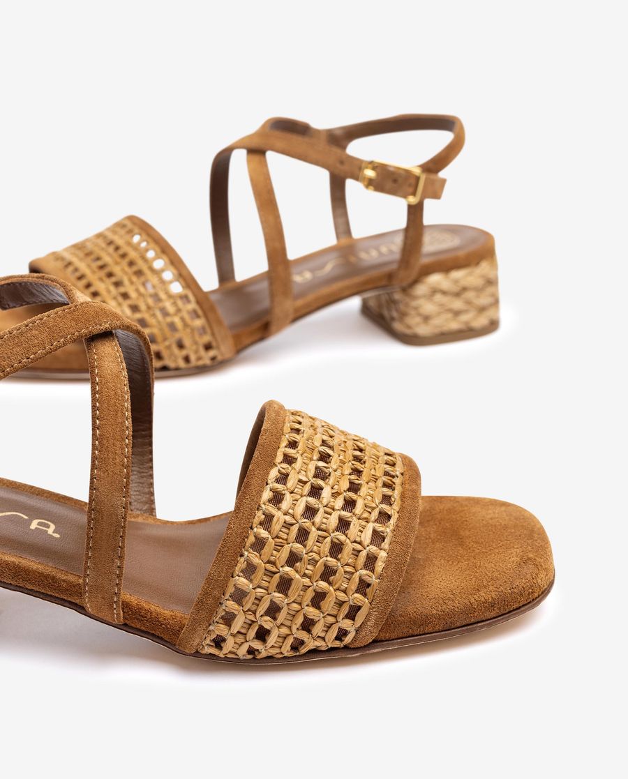 Sandales à talons en raphia Unisa pour femme - Cuoio / Cann
