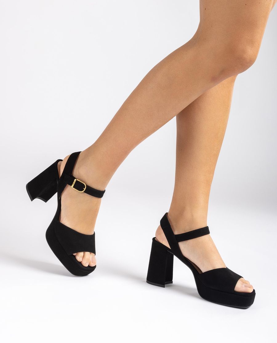 Sandales à talons carrés en daim Unisa pour femme - Noires
