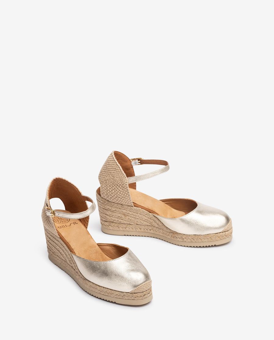 Espadrilles à bride arrière en cuir métallisé Unisa pour femme - Doré