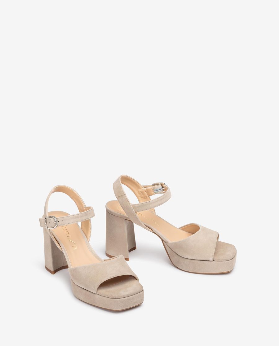 Sandales Unisa Femme en daim à talon carré - Beige