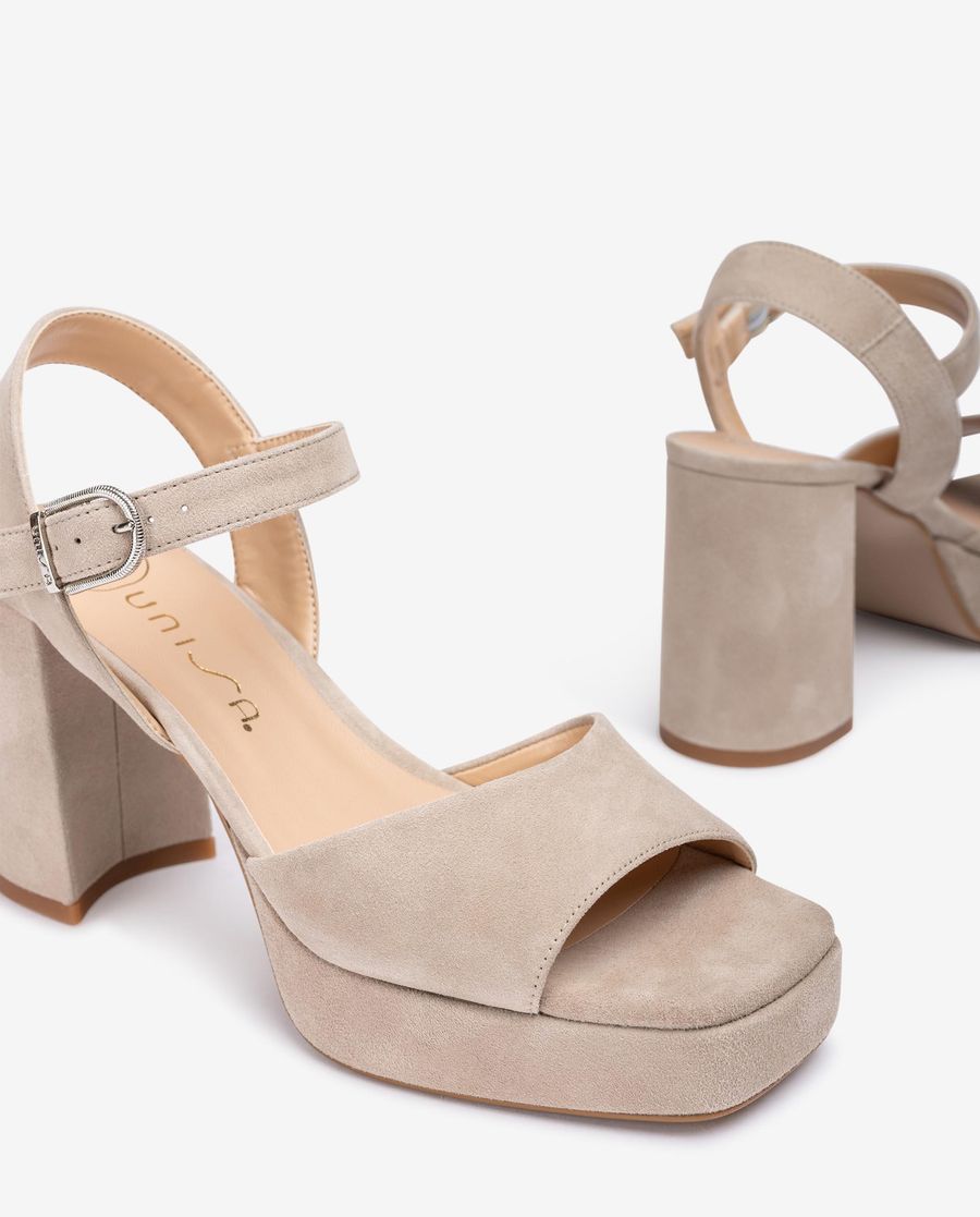 Sandales Unisa Femme en daim à talon carré - Beige
