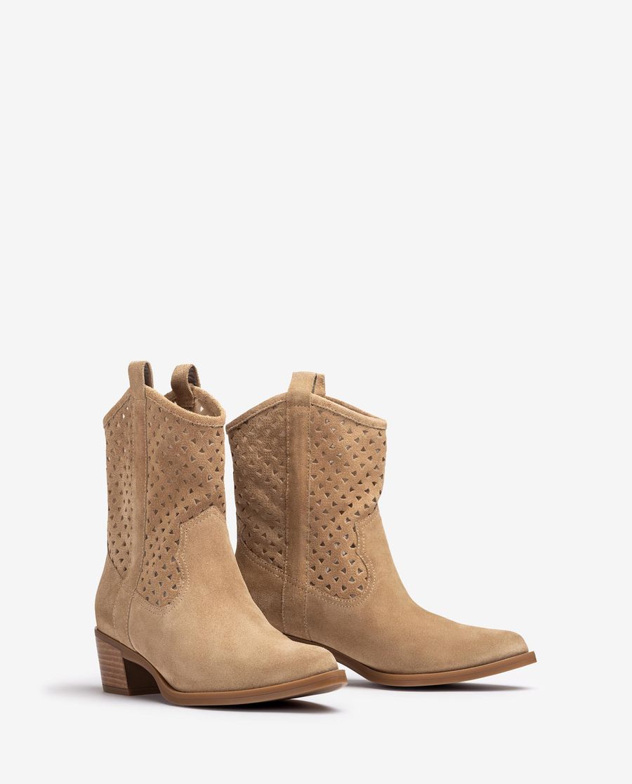 Bottines cowboy perforées Unisa pour femme - Beige