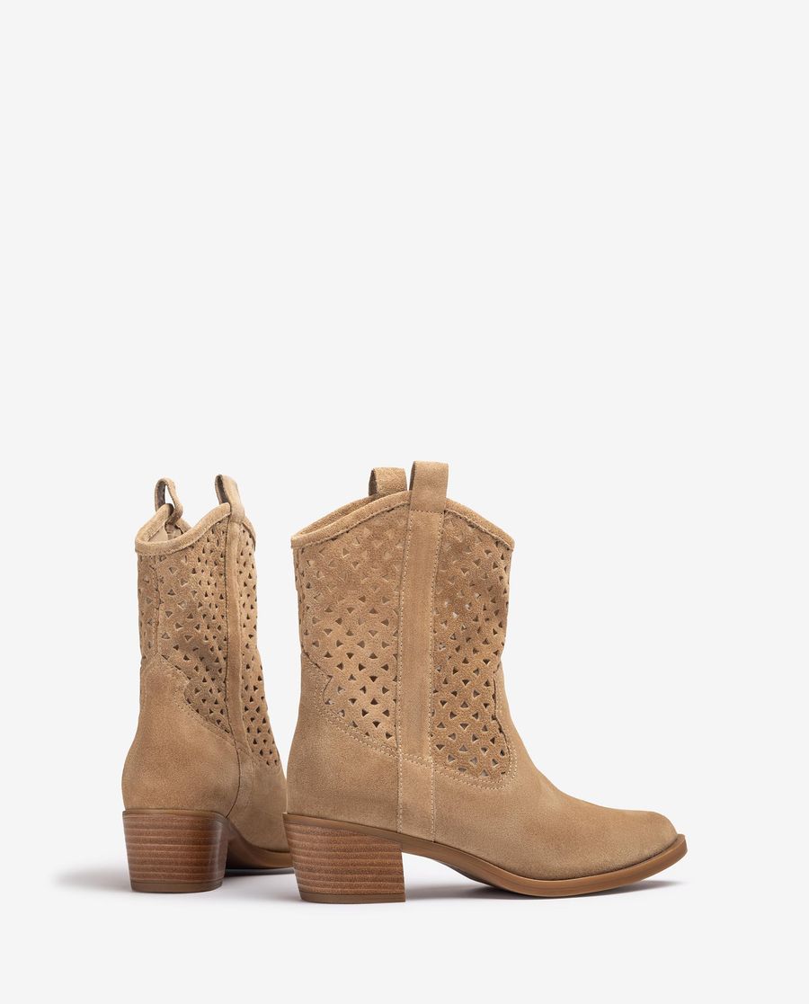 Bottines cowboy perforées Unisa pour femme - Beige