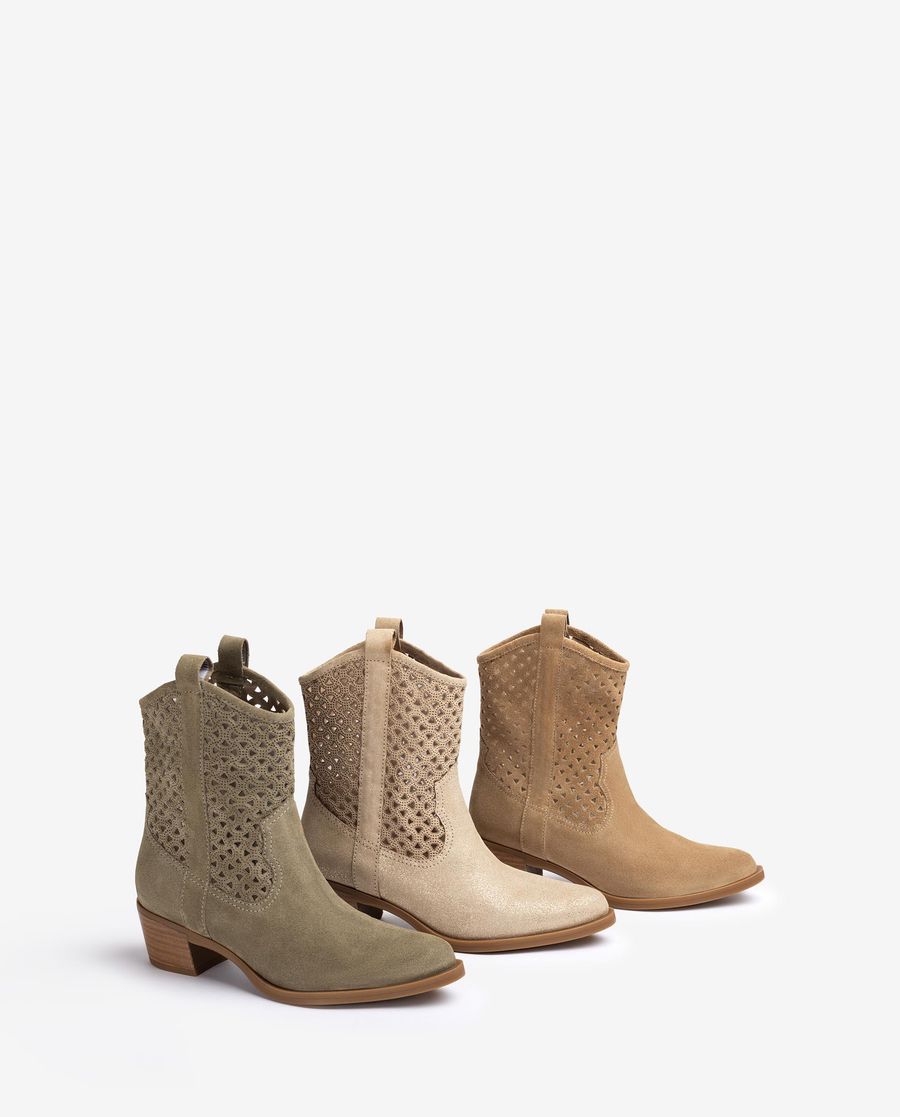 Bottines cowboy perforées Unisa pour femme - Beige