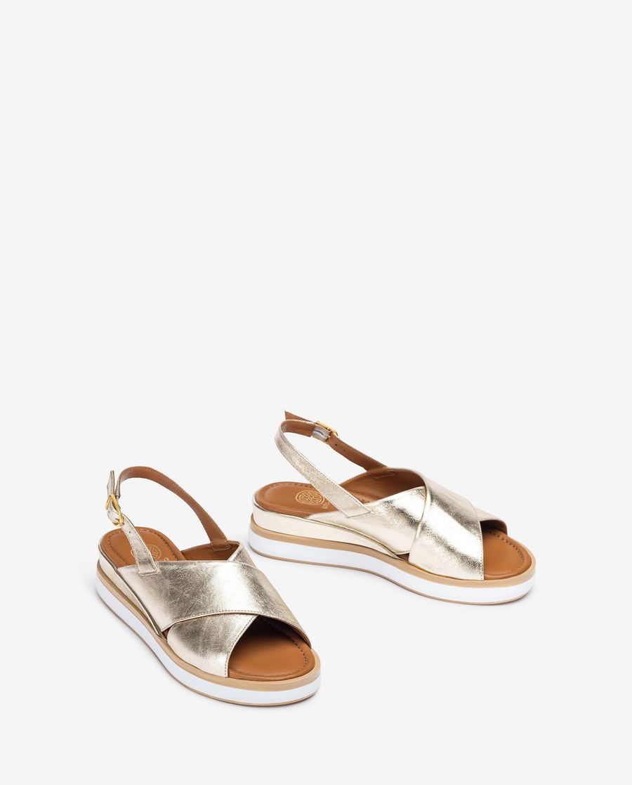 Sandales larges croisées Unisa pour femme - Doré