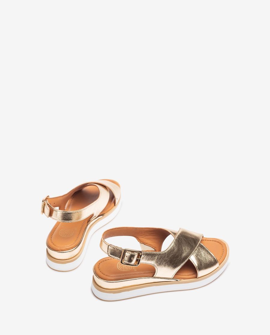 Sandales larges croisées Unisa pour femme - Doré