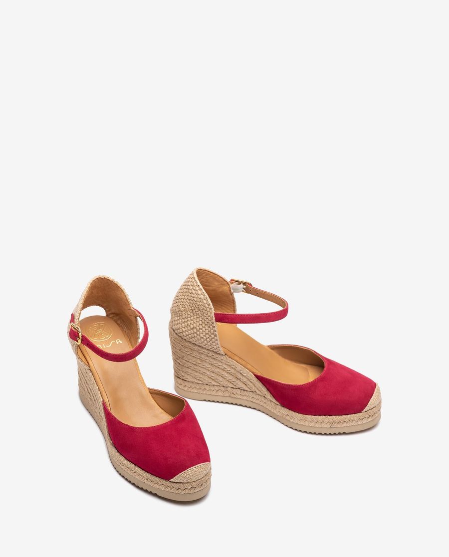 Espadrilles compensées hautes Unisa en daim - Rouge