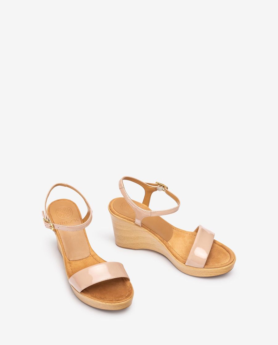 Sandales compensées Unisa effet bois pour femme - Rose