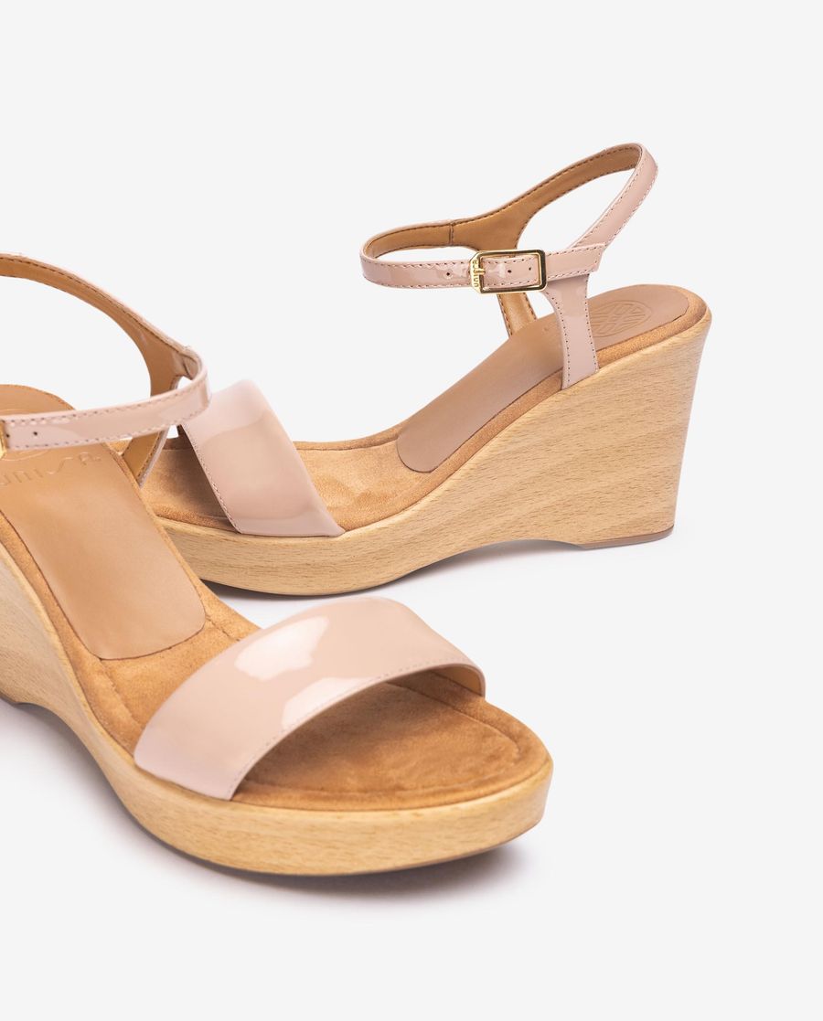 Sandales compensées Unisa effet bois pour femme - Rose