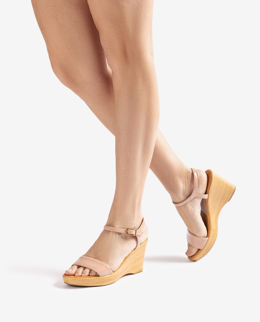 Sandales compensées Unisa effet bois pour femme - Rose
