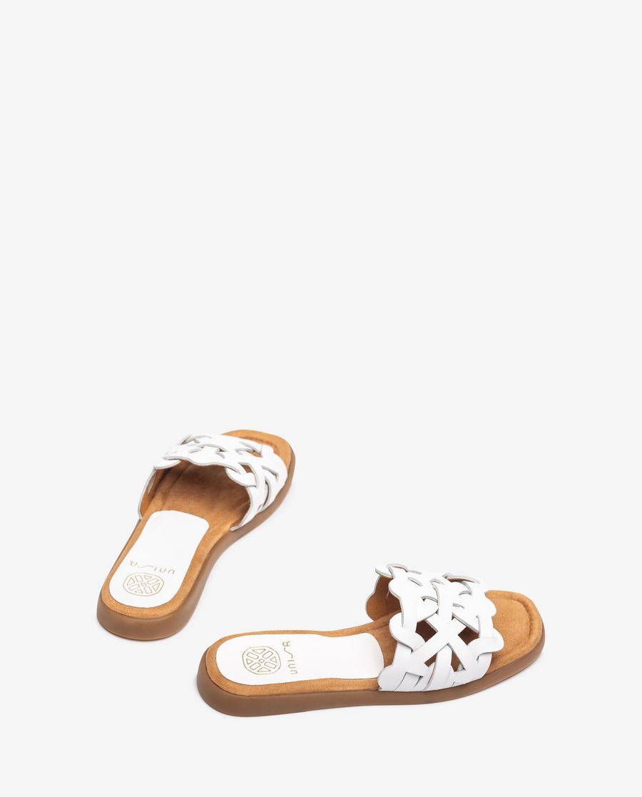 Sandales Plates Unisa Femme à Tige Géométrique - Blanc