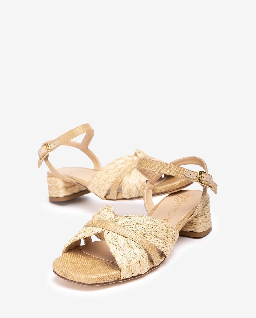 Sandales compensées en raphia Unisa pour femme - Marron