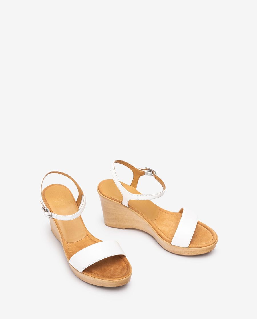 Sandales compensées à talon carré effet bois Unisa pour femme - Blanc