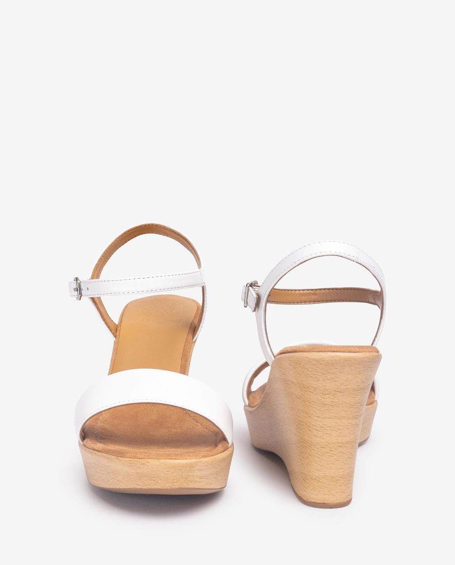 Sandales compensées à talon carré effet bois Unisa pour femme - Blanc
