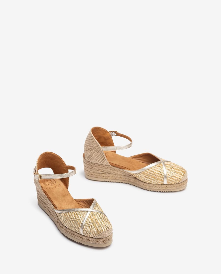 Espadrilles Unisa en raphia et cuir métallisé pour femme - Doré