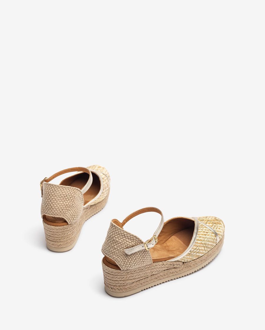 Espadrilles Unisa en raphia et cuir métallisé pour femme - Doré