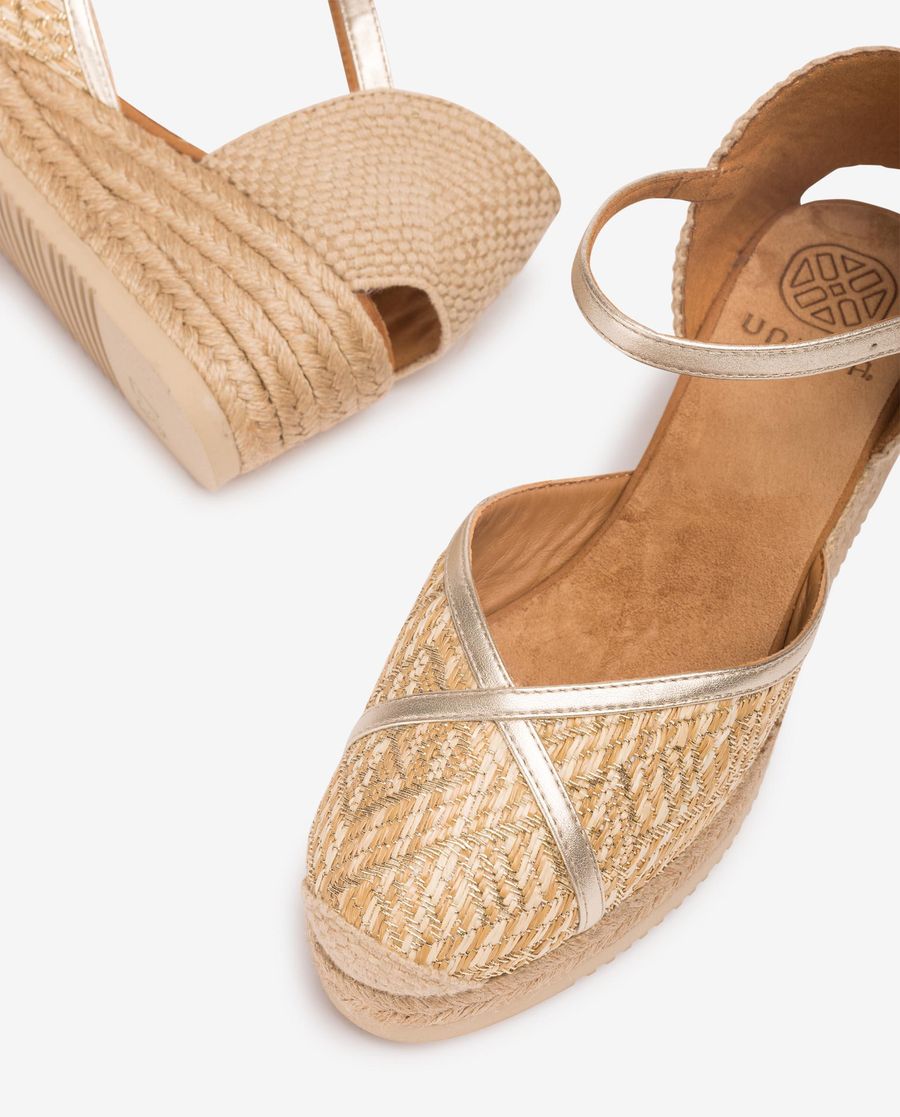 Espadrilles Unisa en raphia et cuir métallisé pour femme - Doré