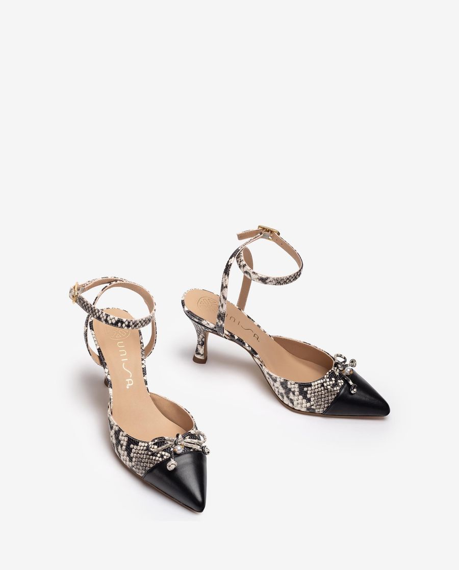 Escarpins à bride arrière bicolores Unisa pour femme avec talon orné - Ivoire / Noir