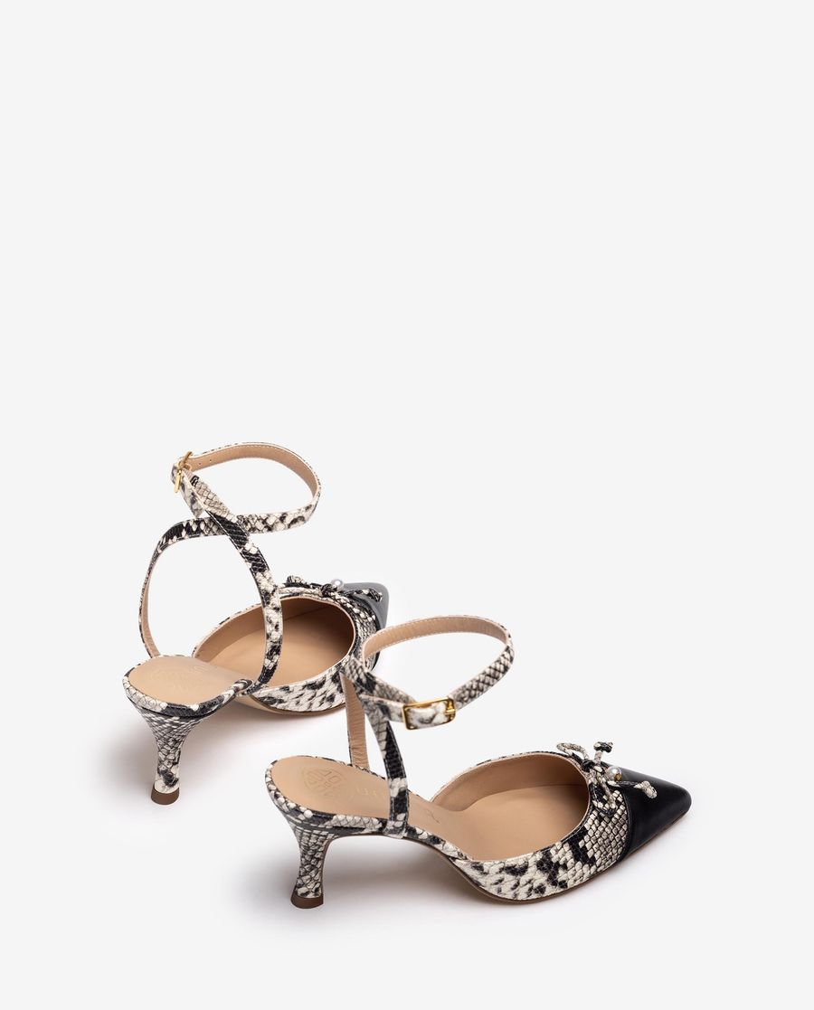 Escarpins à bride arrière bicolores Unisa pour femme avec talon orné - Ivoire / Noir
