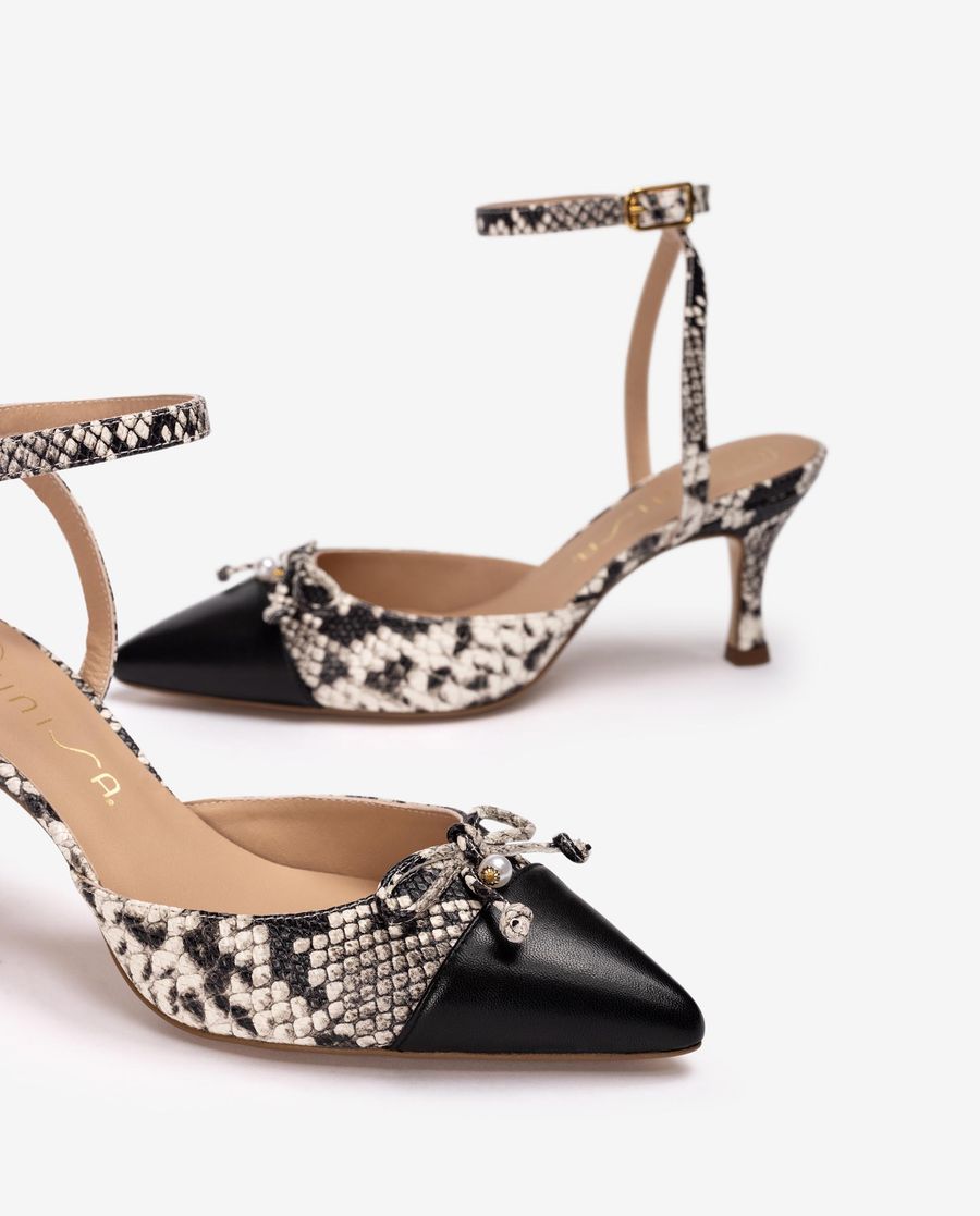 Escarpins à bride arrière bicolores Unisa pour femme avec talon orné - Ivoire / Noir