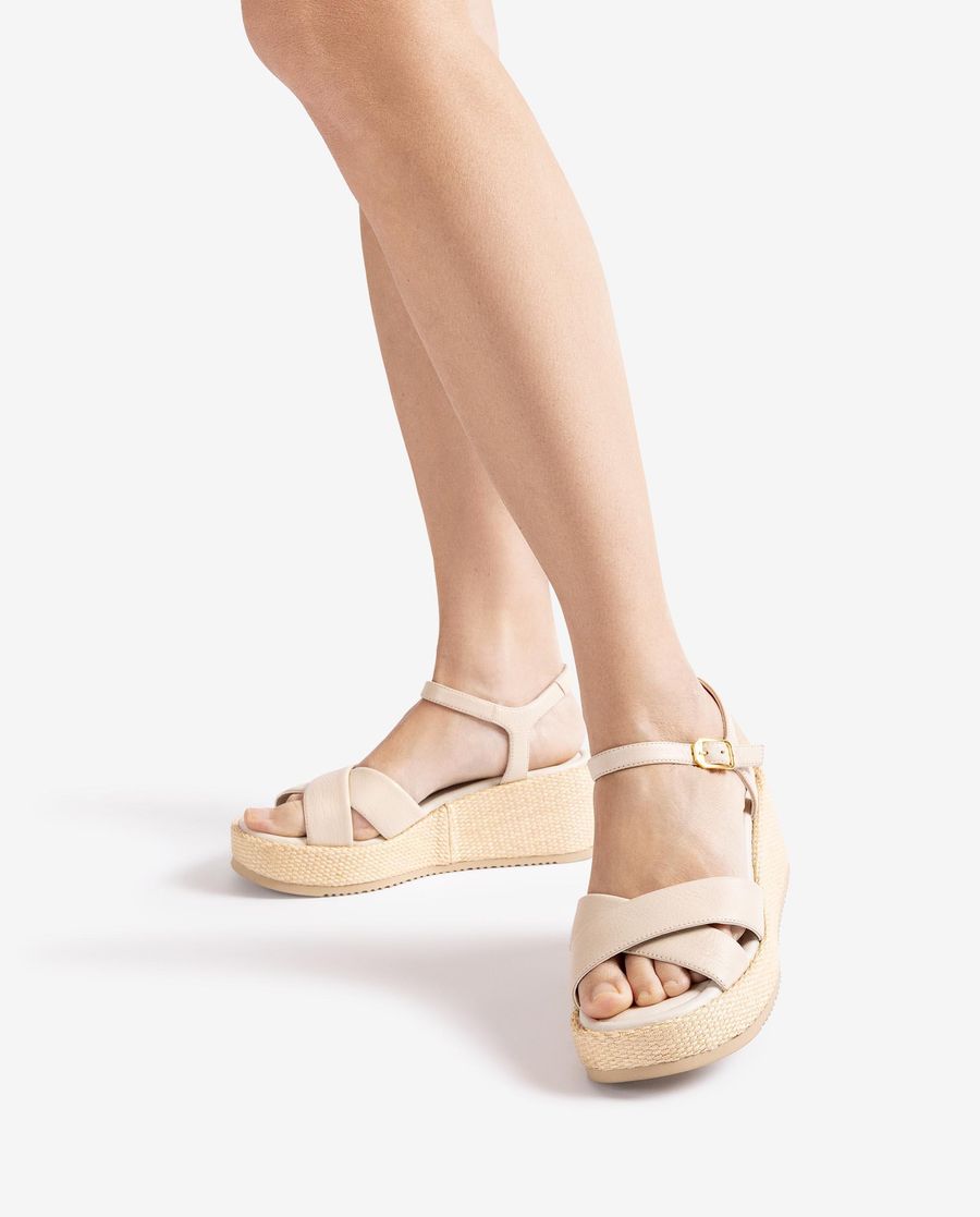 Sandales croisées en raphia Unisa pour femme - Blanc
