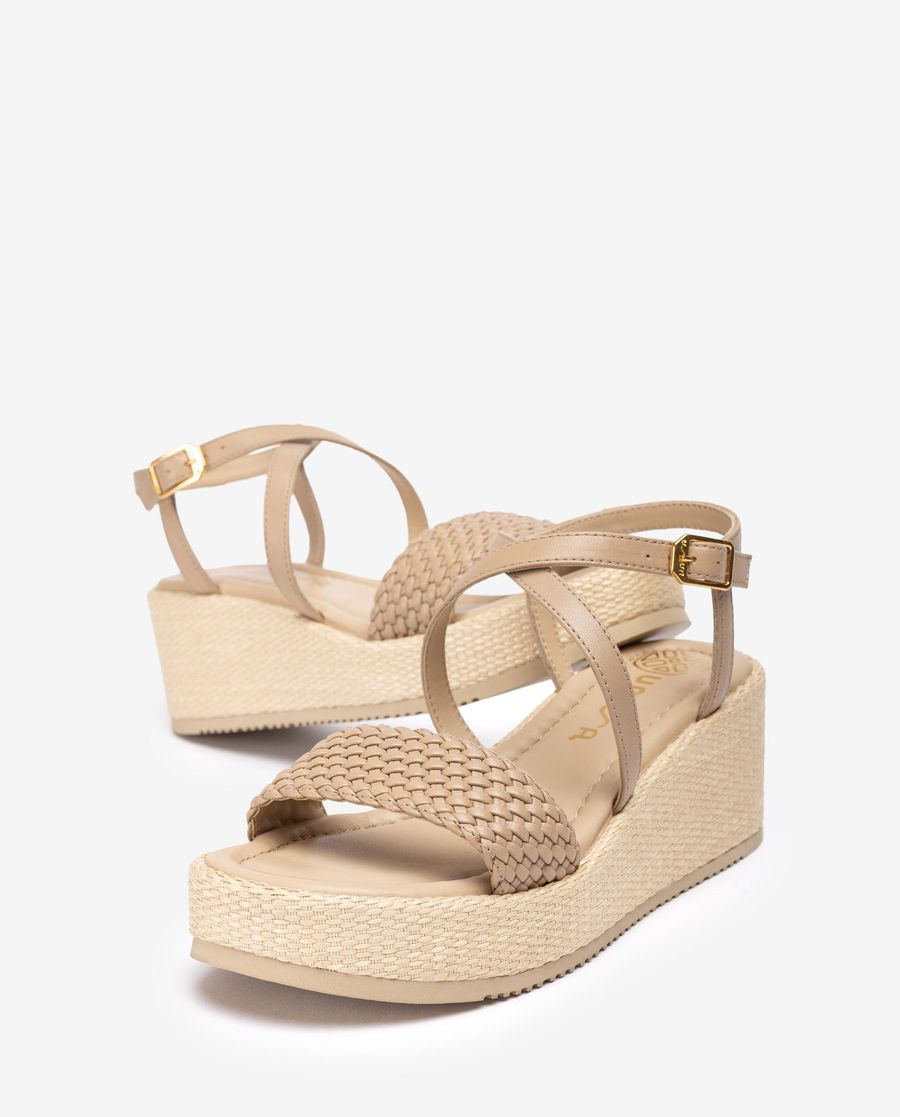 Sandales compensées en cuir Unisa pour femme - Beige