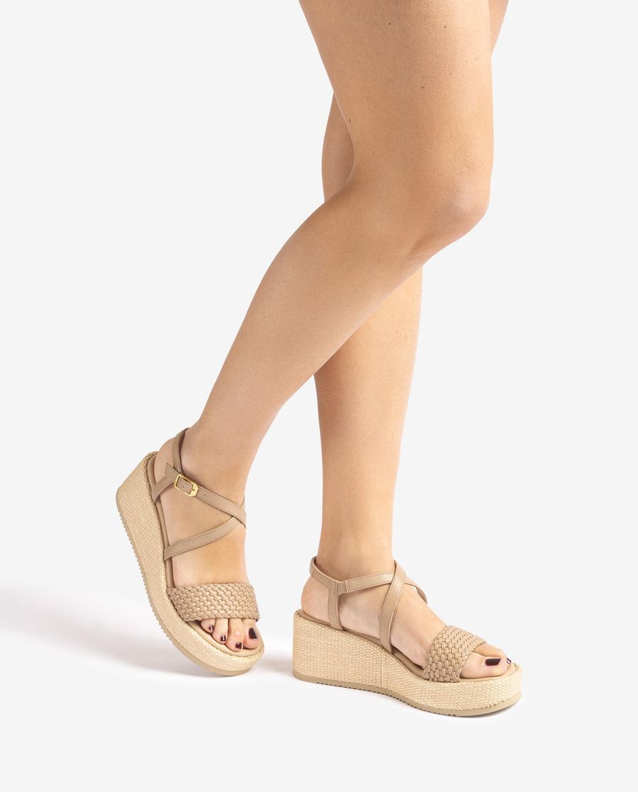 Sandales compensées en cuir Unisa pour femme - Beige