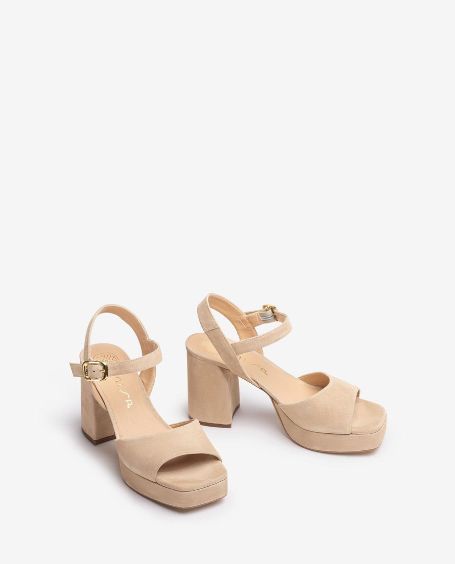Sandales Unisa Femme en daim à talon carré - Beige