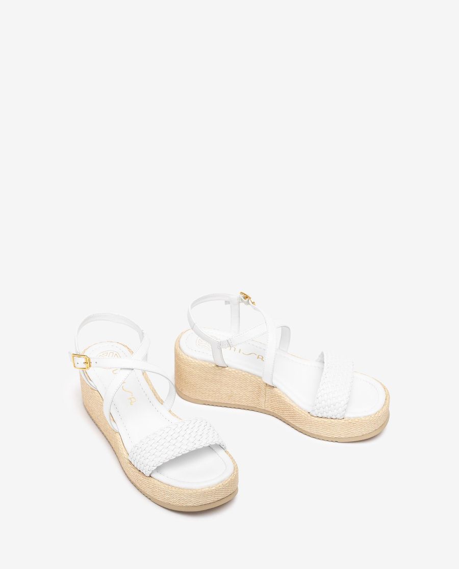 Sandales compensées en cuir Unisa pour femme - Blanc