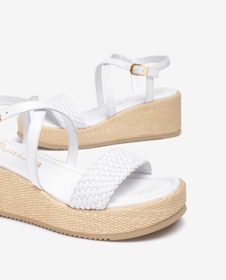 Sandales compensées en cuir Unisa pour femme - Blanc