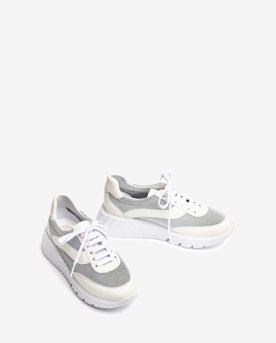 Baskets en cuir et résille Unisa Femme - Blanc