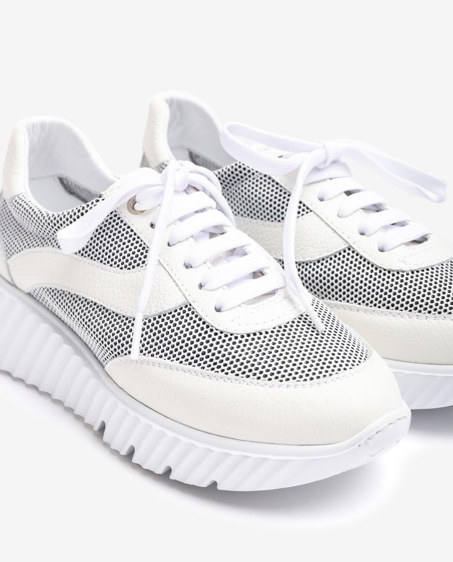 Baskets en cuir et résille Unisa Femme - Blanc