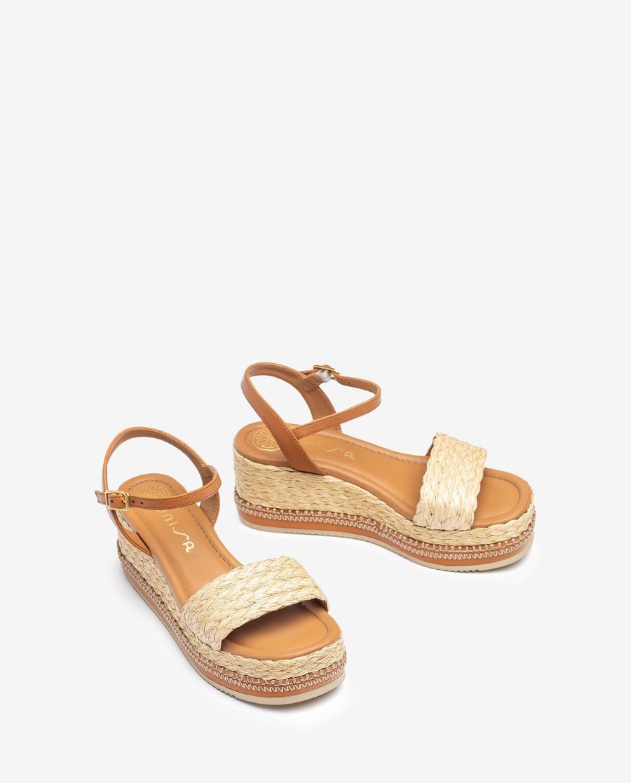 Sandales Unisa en raphia pour femme - Marron