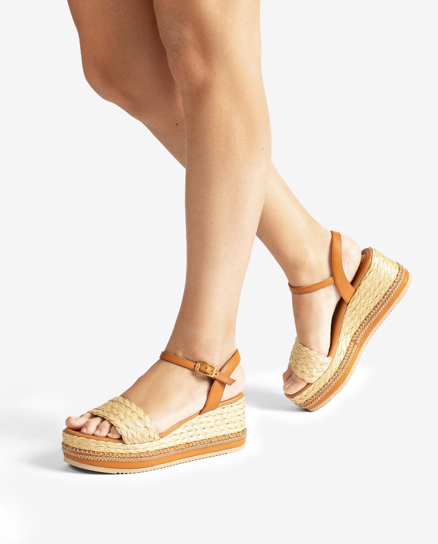 Sandales Unisa en raphia pour femme - Marron